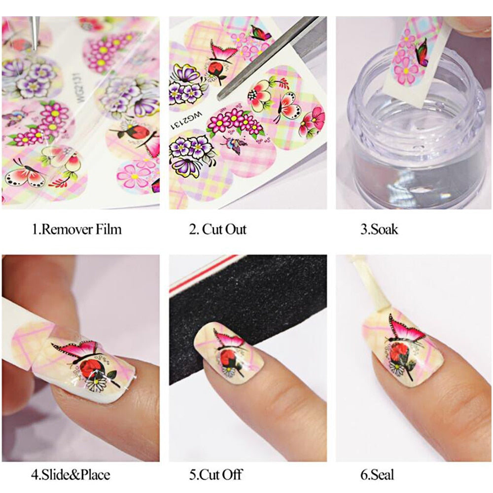 1pcs Nail Sticker Butterfly Flower Water Transfer Decal Sliders